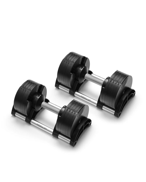 NÜOBELL 550 silver adjustable dumbbells with sleek design, easy weight changes, and durable construction for versatile home workouts.