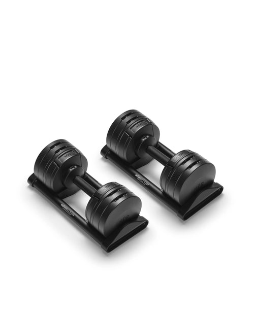 NÜOBELL S 224 Black adjustable dumbbell with a modern black finish, designed for space-saving and efficient home strength workouts.