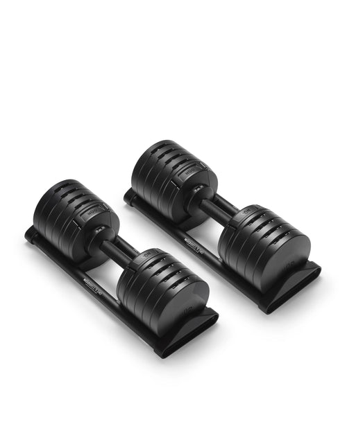 NÜOBELL S 240 Black adjustable dumbbell with a modern black finish, designed for efficient and space-saving strength training at home.