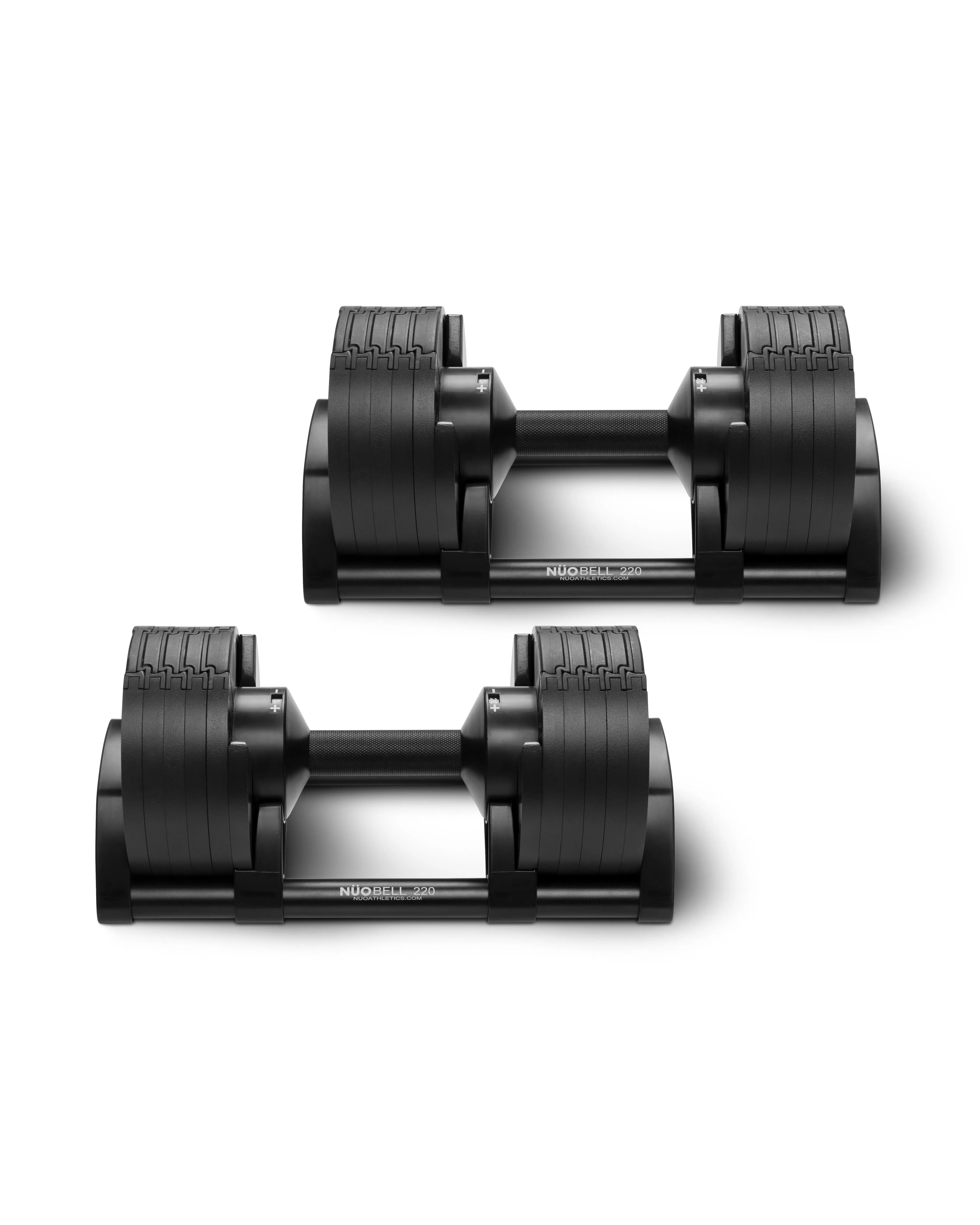 NÜOBELL 220 Black adjustable dumbbell, featuring a sleek design and easy weight adjustments for effective strength training at home or in your gym.