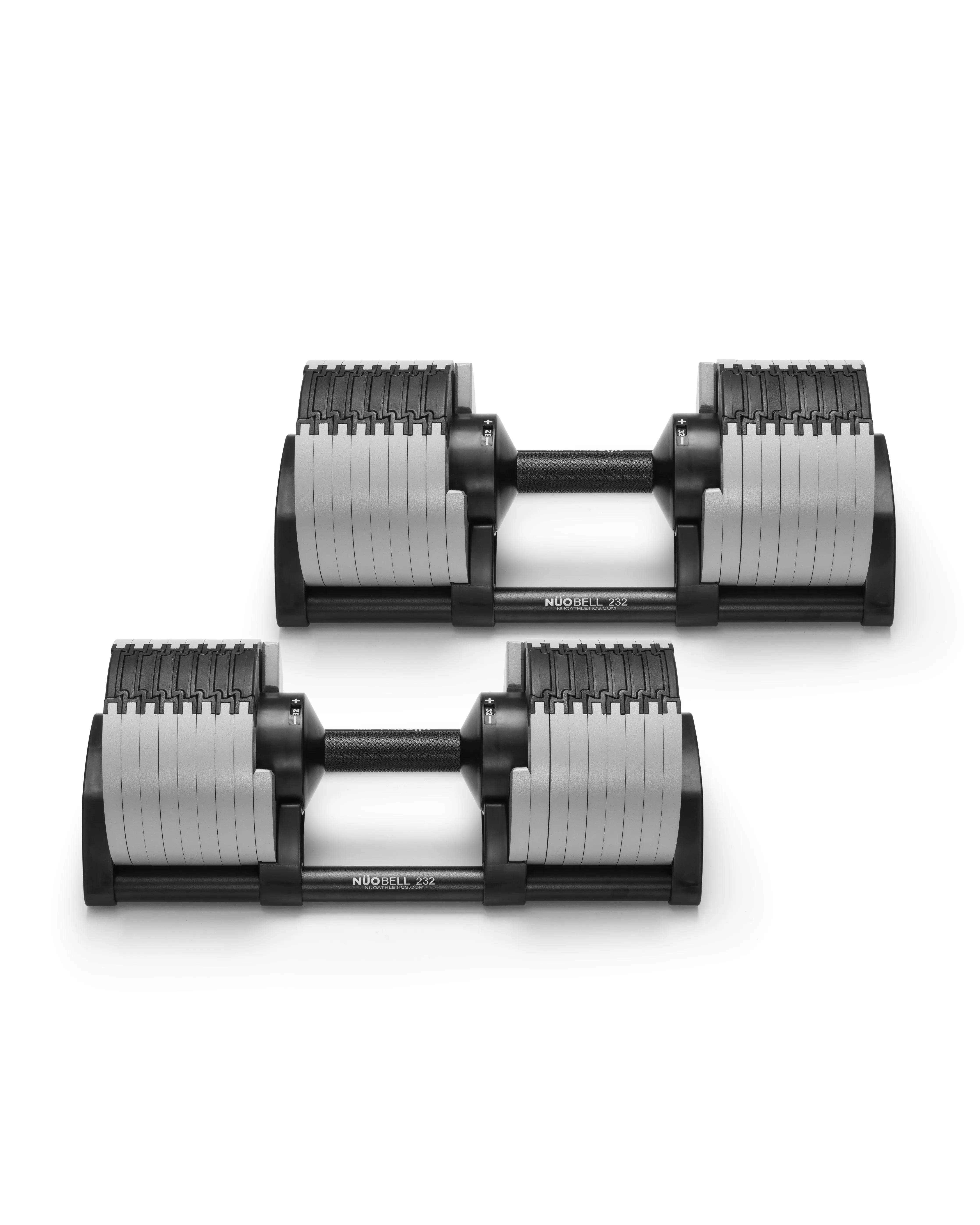NÜOBELL 232 ash adjustable dumbbells featuring sleek design for efficient home gym workouts and space-saving strength training.