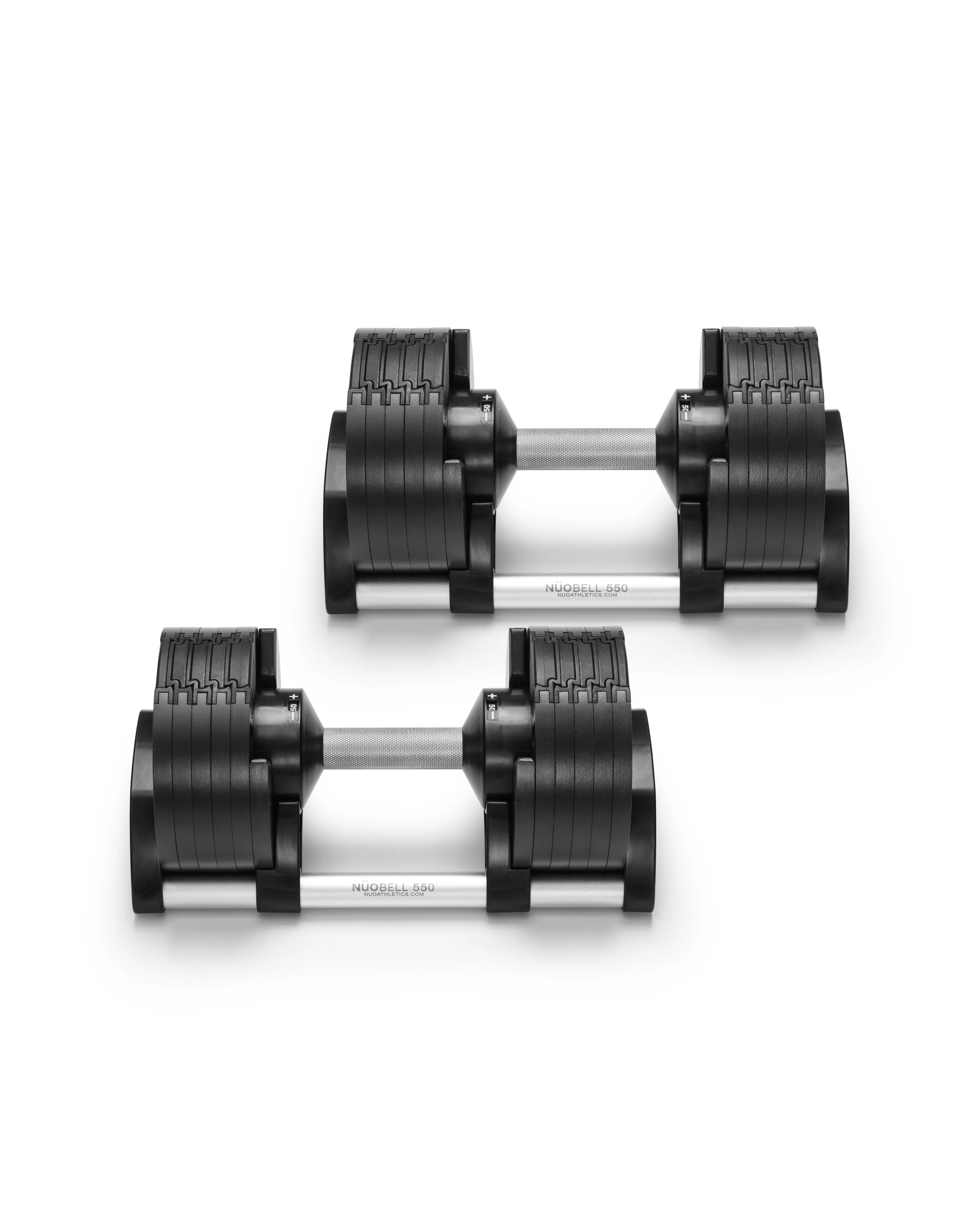 NÜOBELL 550 silver adjustable dumbbells with sleek design, easy weight changes, and durable construction for versatile home workouts.