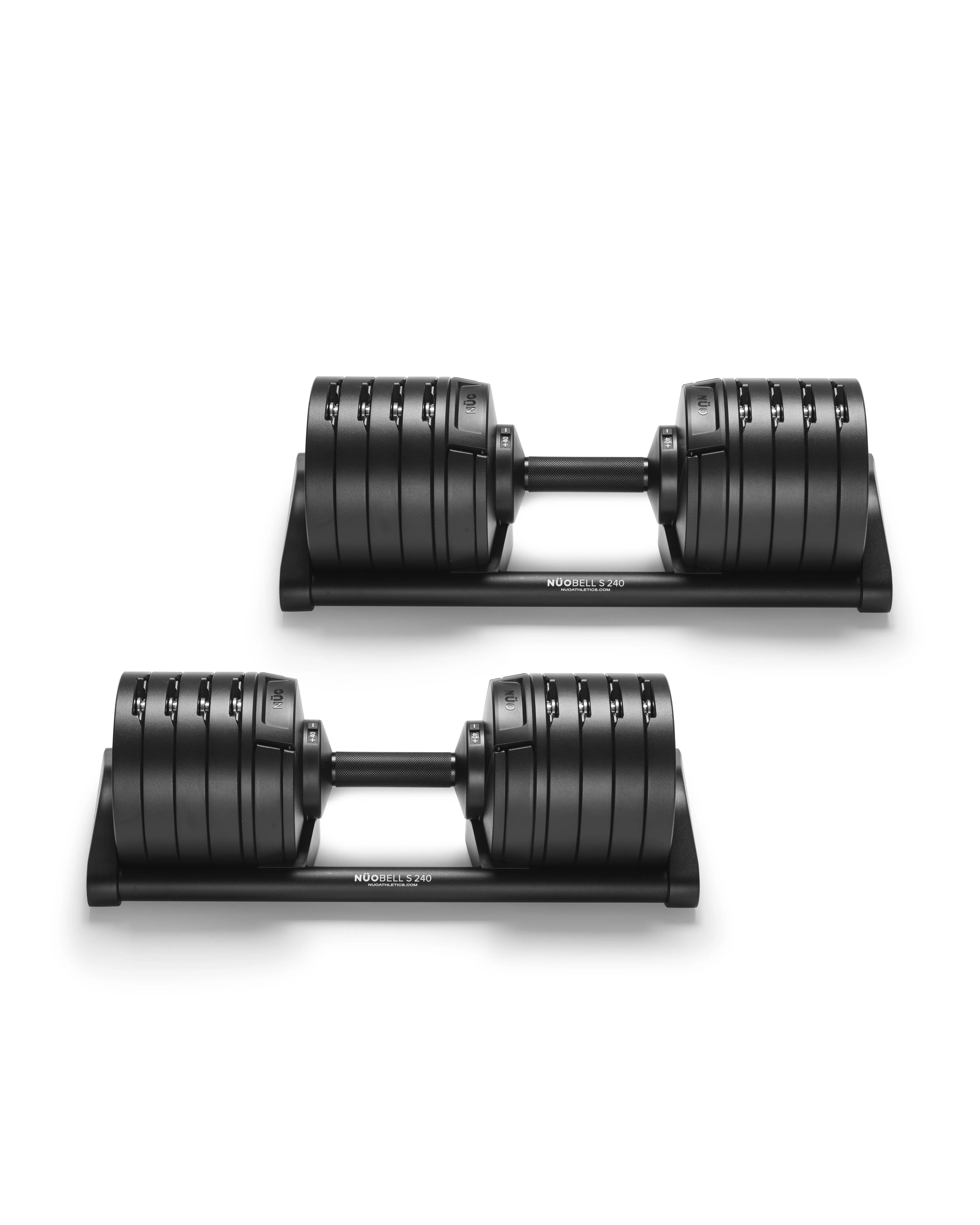 NÜOBELL S 240 Black adjustable dumbbell with a modern black finish, designed for efficient and space-saving strength training at home.