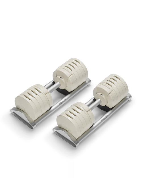 NÜOBELL S 240 Sand – sleek, space-saving adjustable dumbbell in sand color, engineered for versatile strength training at home with easy weight adjustments and durable design.