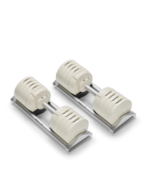 NÜOBELL S 240 Sand – sleek, space-saving adjustable dumbbell in sand color, engineered for versatile strength training at home with easy weight adjustments and durable design.