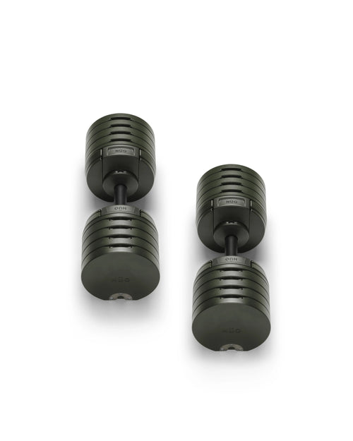 NÜOBELL S 5100 Forest – high-quality adjustable dumbbell set in forest green, designed for compact storage and smooth weight changes, perfect for efficient home workouts.