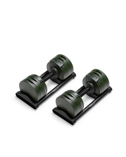 NÜOBELL S 224 Green – adjustable dumbbell in green, designed for efficient weight changes and compact home gym use with durable construction.