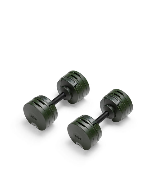 NÜOBELL S 224 Green – adjustable dumbbell in green, designed for efficient weight changes and compact home gym use with durable construction.