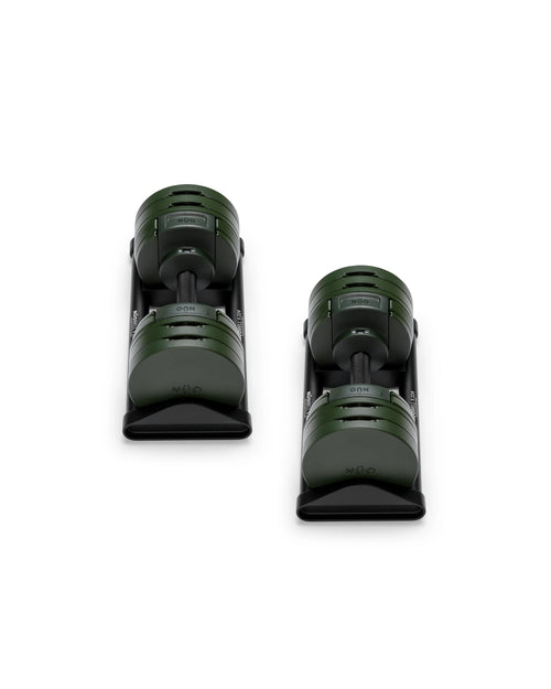 NÜOBELL S 224 Green – adjustable dumbbell in green, designed for efficient weight changes and compact home gym use with durable construction.