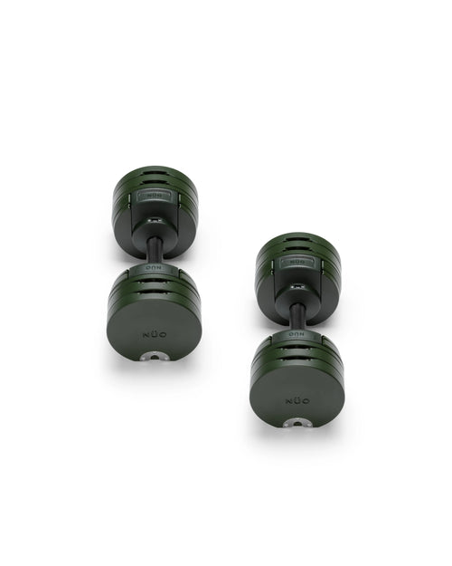 NÜOBELL S 224 Green – adjustable dumbbell in green, designed for efficient weight changes and compact home gym use with durable construction.