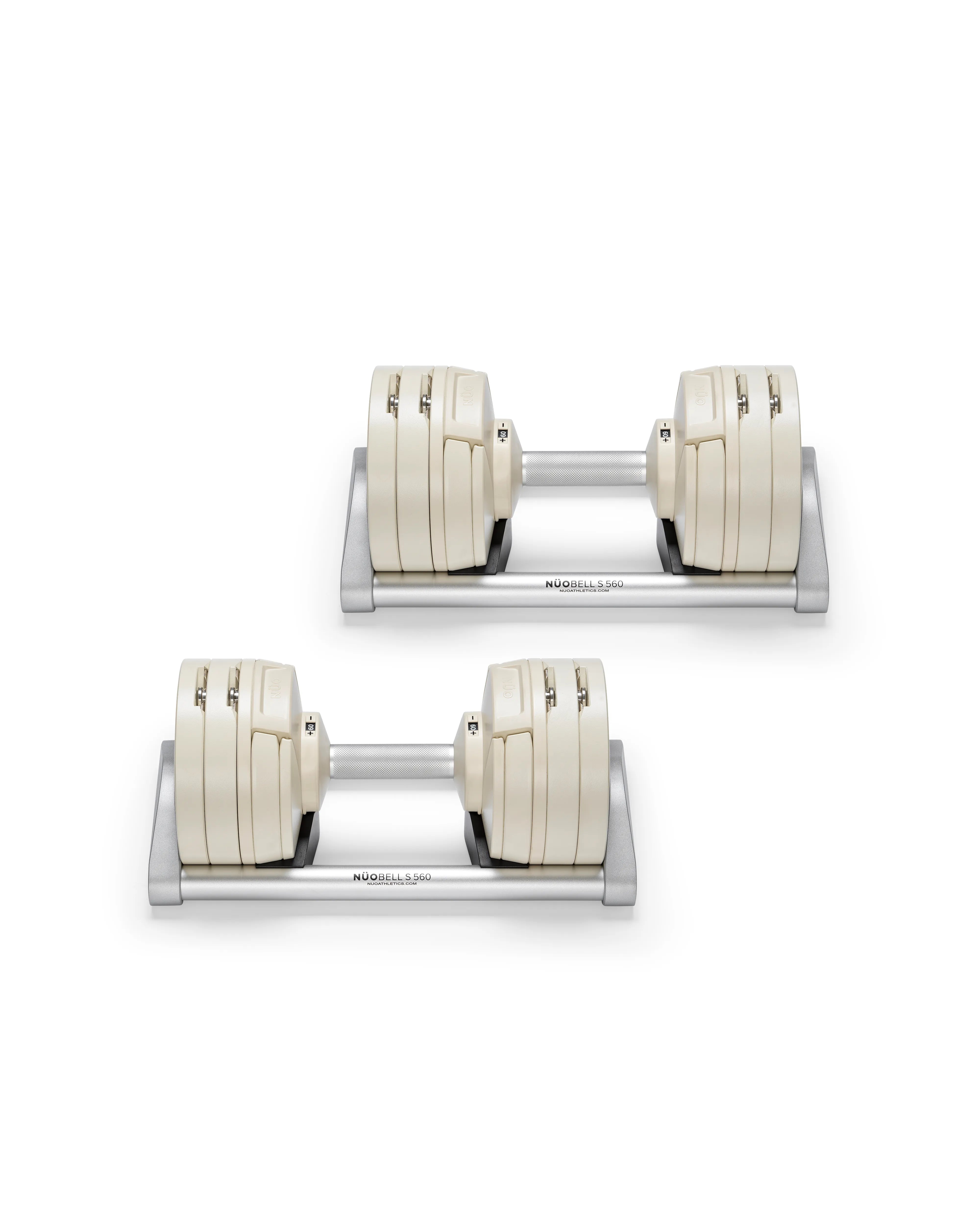 NÜOBELL S 560 Sand – durable adjustable dumbbell in sand color, featuring easy weight adjustments and compact design for versatile home strength training.