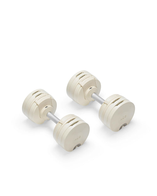 NÜOBELL S 560 Sand – durable adjustable dumbbell in sand color, featuring easy weight adjustments and compact design for versatile home strength training.