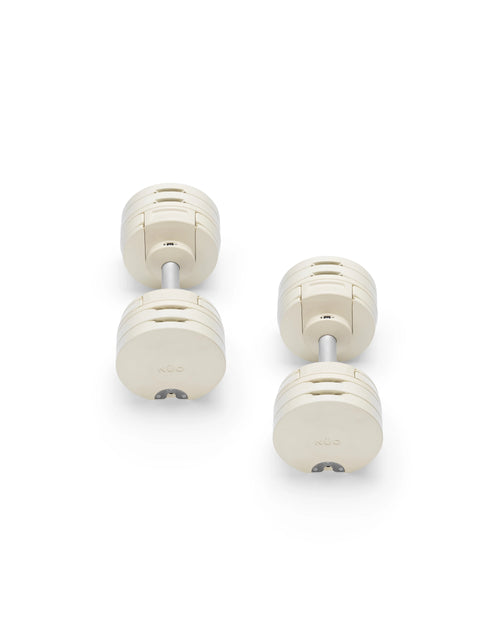 NÜOBELL S 560 Sand – durable adjustable dumbbell in sand color, featuring easy weight adjustments and compact design for versatile home strength training.
