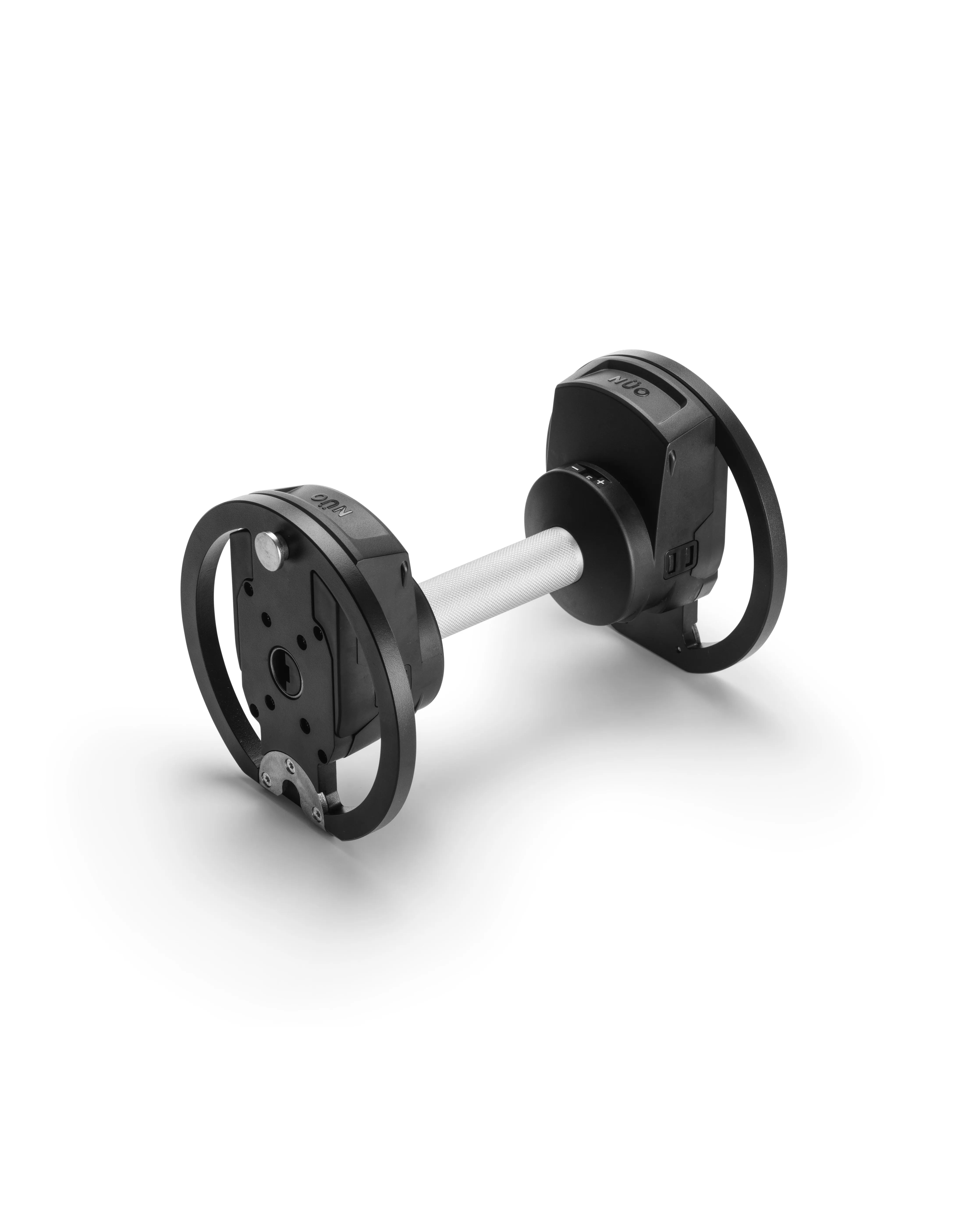 NÜOBELL S Handle Silver LB ergonomic dumbbell handle with sleek silver finish, designed for smooth grip and quick weight changes in home gyms